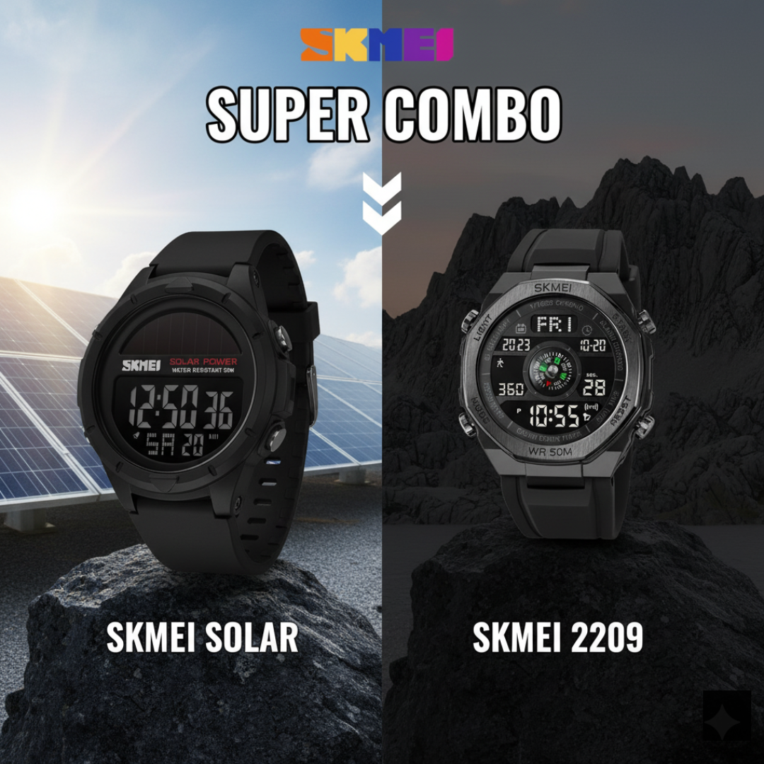 COMBO RELOJ BRUJULA + SKMEI SOLAR